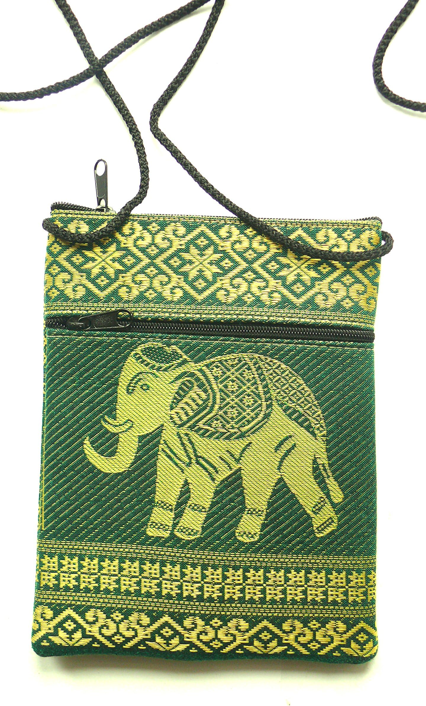 Elephant passport shoulder bag - green with 2 pockets