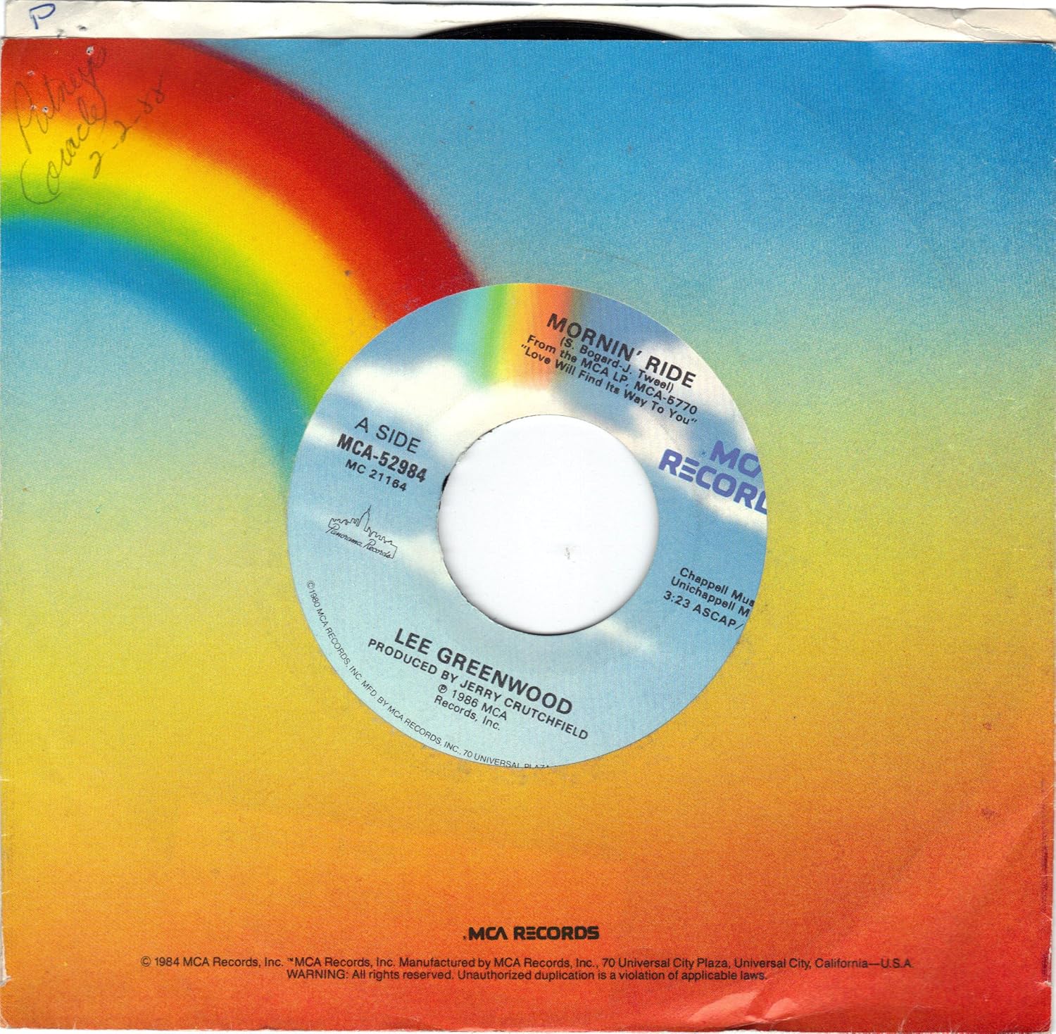 Lee Greenwood Mornin Ride Lee Greenwood - GREENWOOD, Lee/Mornin' Ride/45rpm record - Amazon.com Music