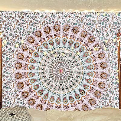 Bless International Indian Bohemian Mandala Wall Tapestry 54x60in Floral Gold