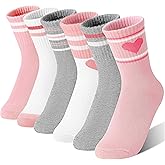 SAVALOS Kids Girls Athletic Sport Socks Basketball Outdoor Cotton Crew Breathable Socks 6 Pairs