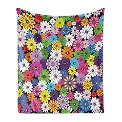 Ambesonne Flower Throw Blanket, Floral Vivid