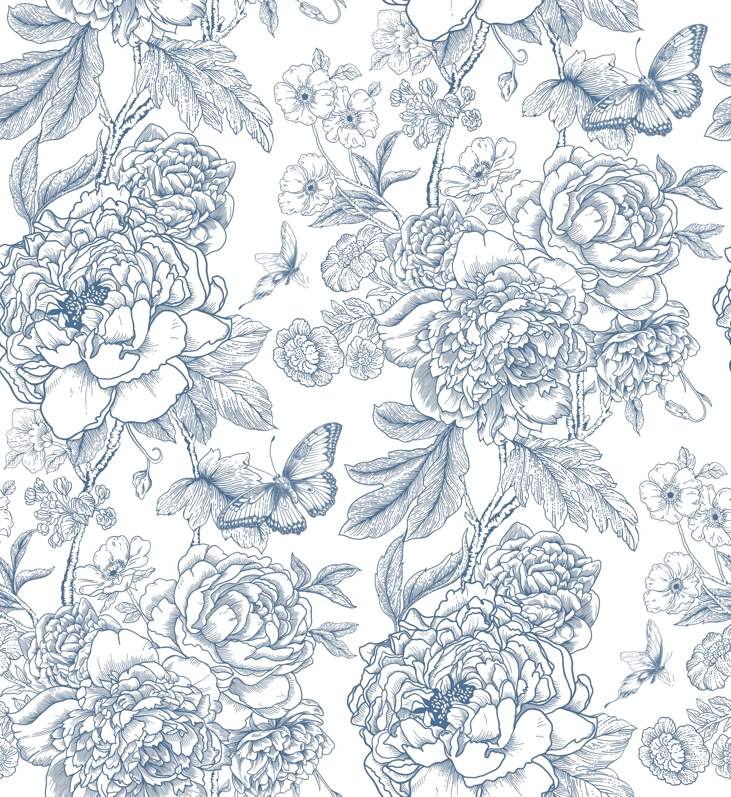 Photo 1 of Safiyya Peel and Stick Wallpaper Floral Contact Paper Blue and White Wall Paper Peony Removable Self Adhesive Wallpaper for Bedroom Bathroom 17.3''×118''
