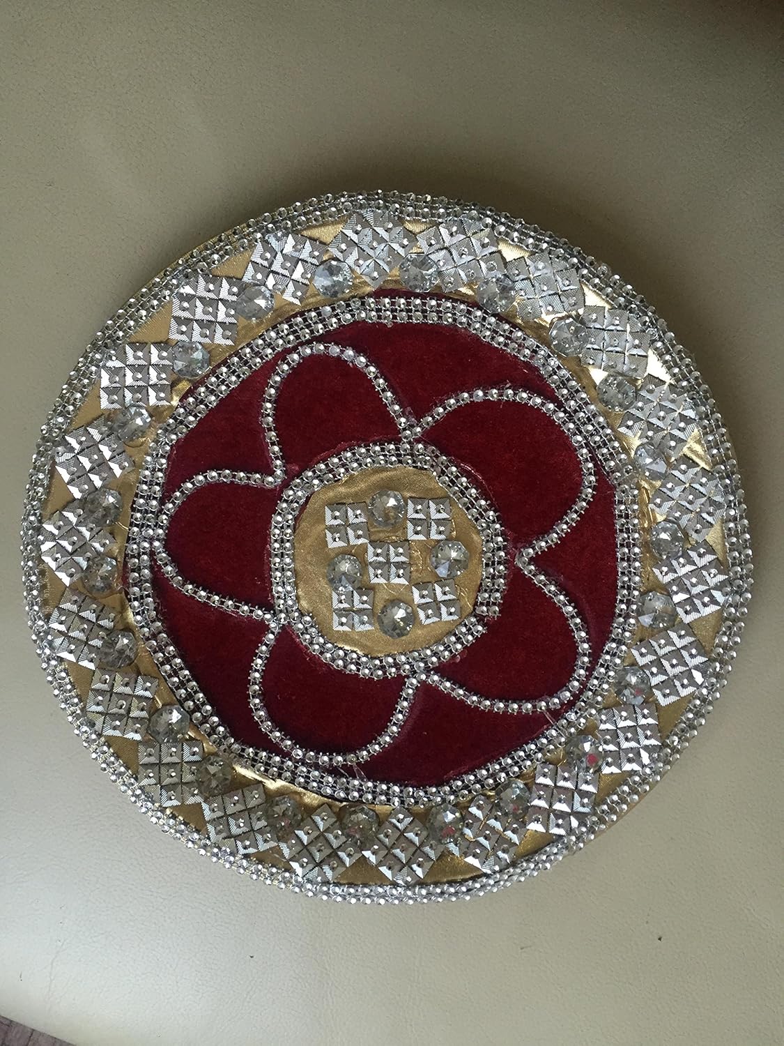 Maroon Gold Decor Large Plate Indian Wedding Accessory Thaali