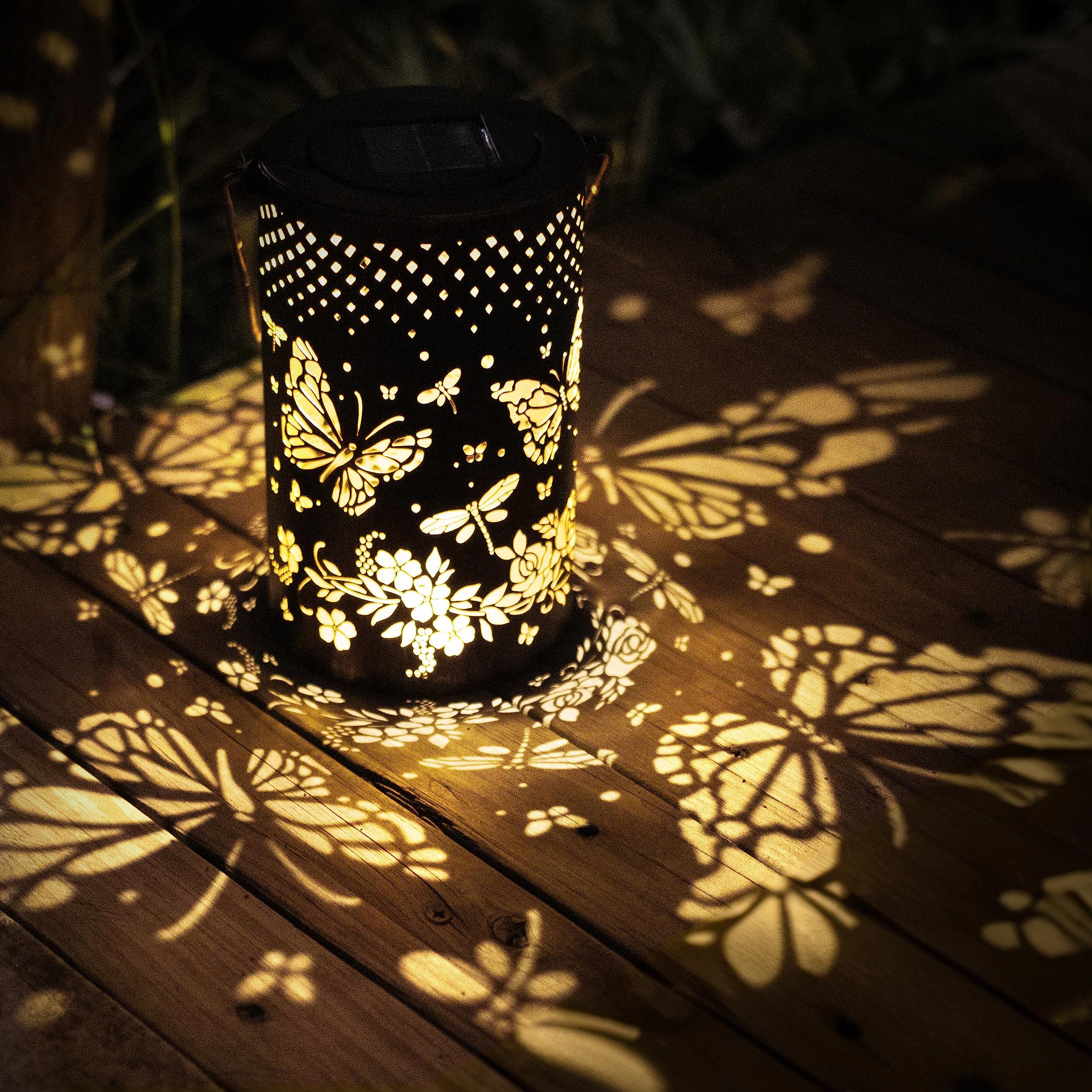 BVGY Solar Outdoor Lanterns Garden Decor Hanging Lights,Metal Butterfly Decor Projection Lantern,Waterproof Led Decorative Garden Light for Patio, Yard, Table, Pathway(Butterfly)