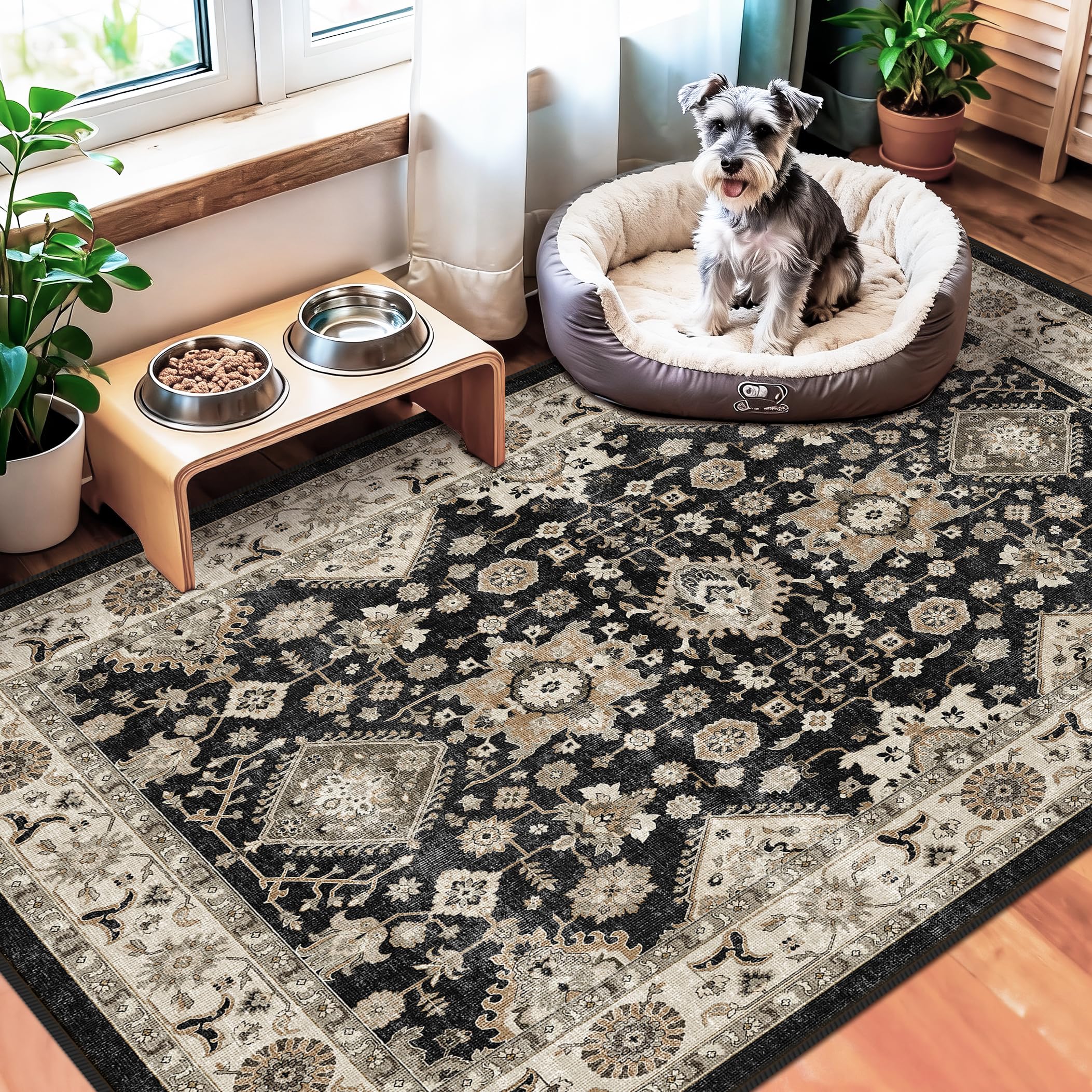 TOPRUUG Washable Black Entry Rug: 3x4 Rugs for Kitchen Entryway Bathroom Non-Slip Ultra-Thin Door Mat Indoor Entrance Stain Resistant Small Throw Carpet (Black, 3X4) Image