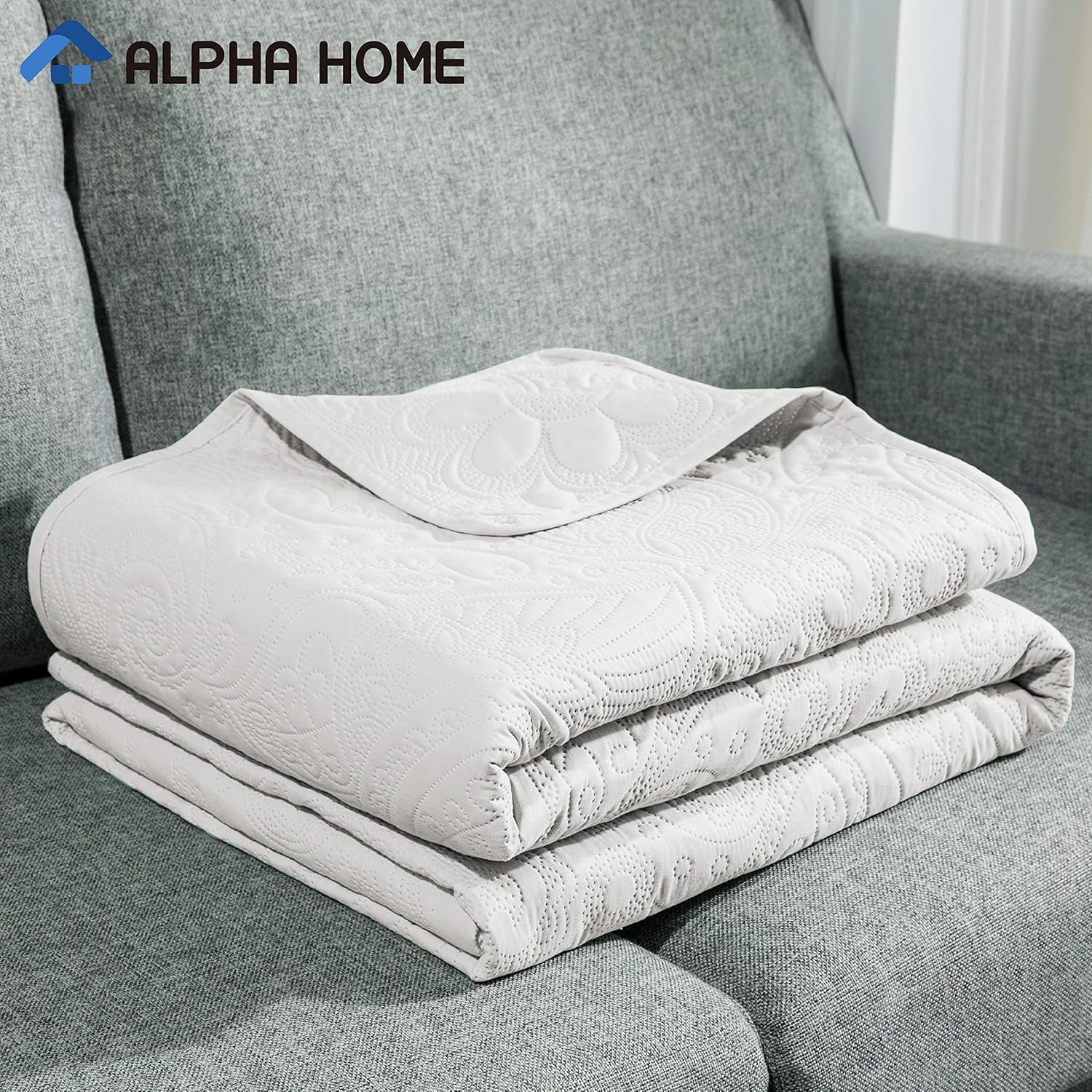 ALPHA HOME 2-Piece Lightweight Bedspread Set, Comforter Bedding Quilt Set, Twin Size, Ivory: Home & Kitchen