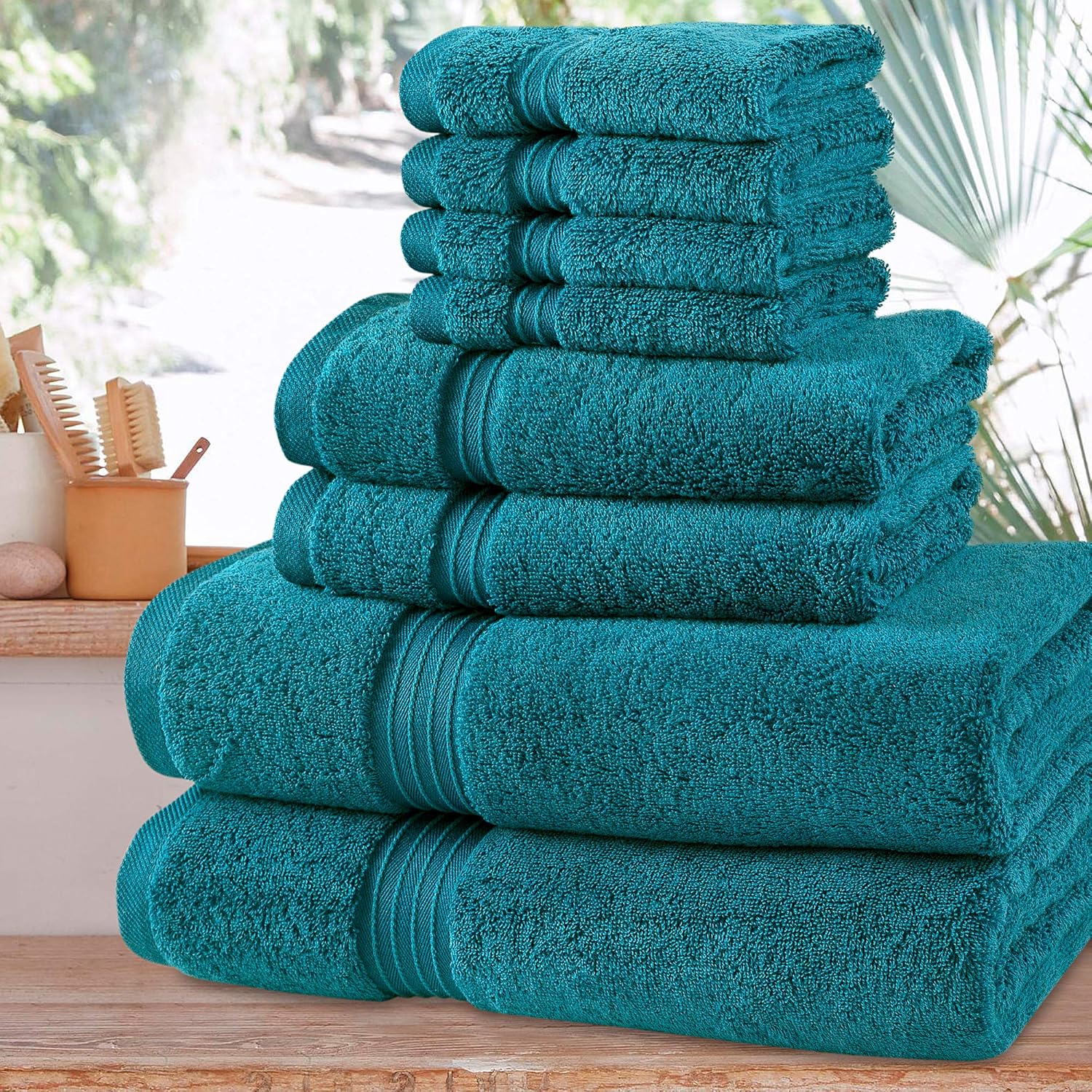 Bliss Casa 8 Piece Bath Towels Set Premium Quality Highly Absorbent Combed Cotton Luxury Towels Includes 2 Bath Towels, 2 Hand Towels and 4 Washcloths (Navy): Home & Kitchen