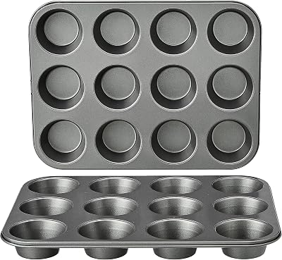 Amazon Basics Nonstick Round Carbon Steel Muffin Pan 2-Pack 12 Cups Each