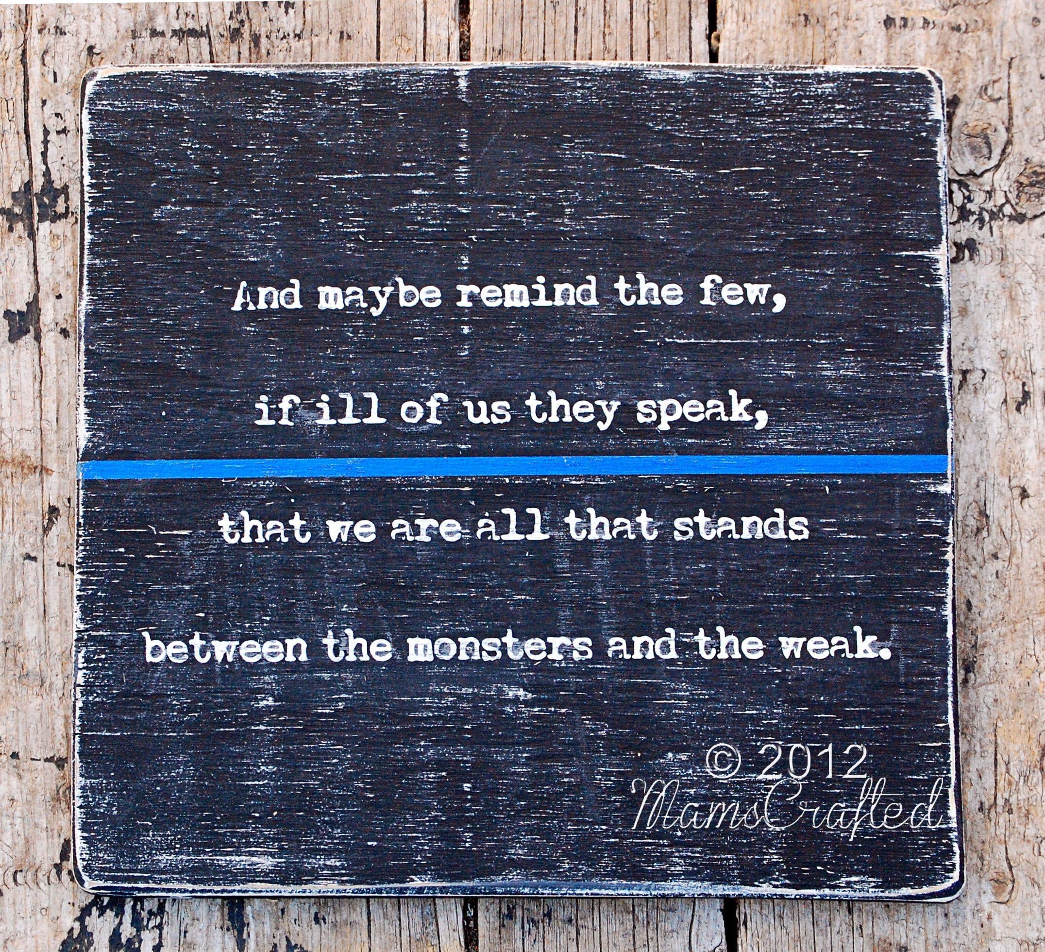 Thin Blue Line, 12x12 Weathered Wood Wall Art