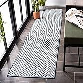 SAFAVIEH Washable Rug Outdoor Bermuda Collection - 2' x 8' Runner, Blue & Cream, Non-Shedding & Easy to Clean, Ideal for Pati