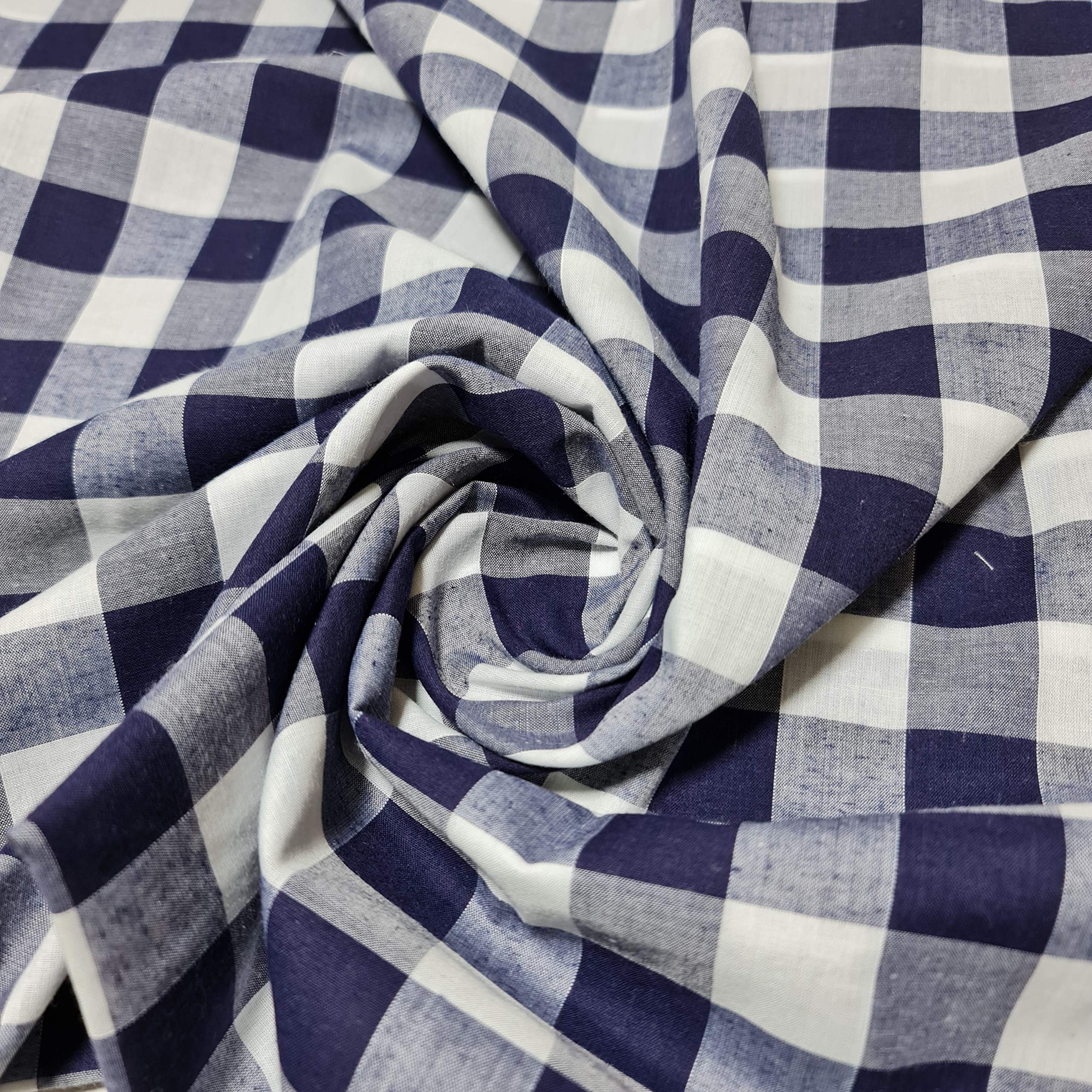 Polycotton Fabric 1" Gingham Check Material Dress Craft Uniform Checked 112cm (Navy, 2 Meter)