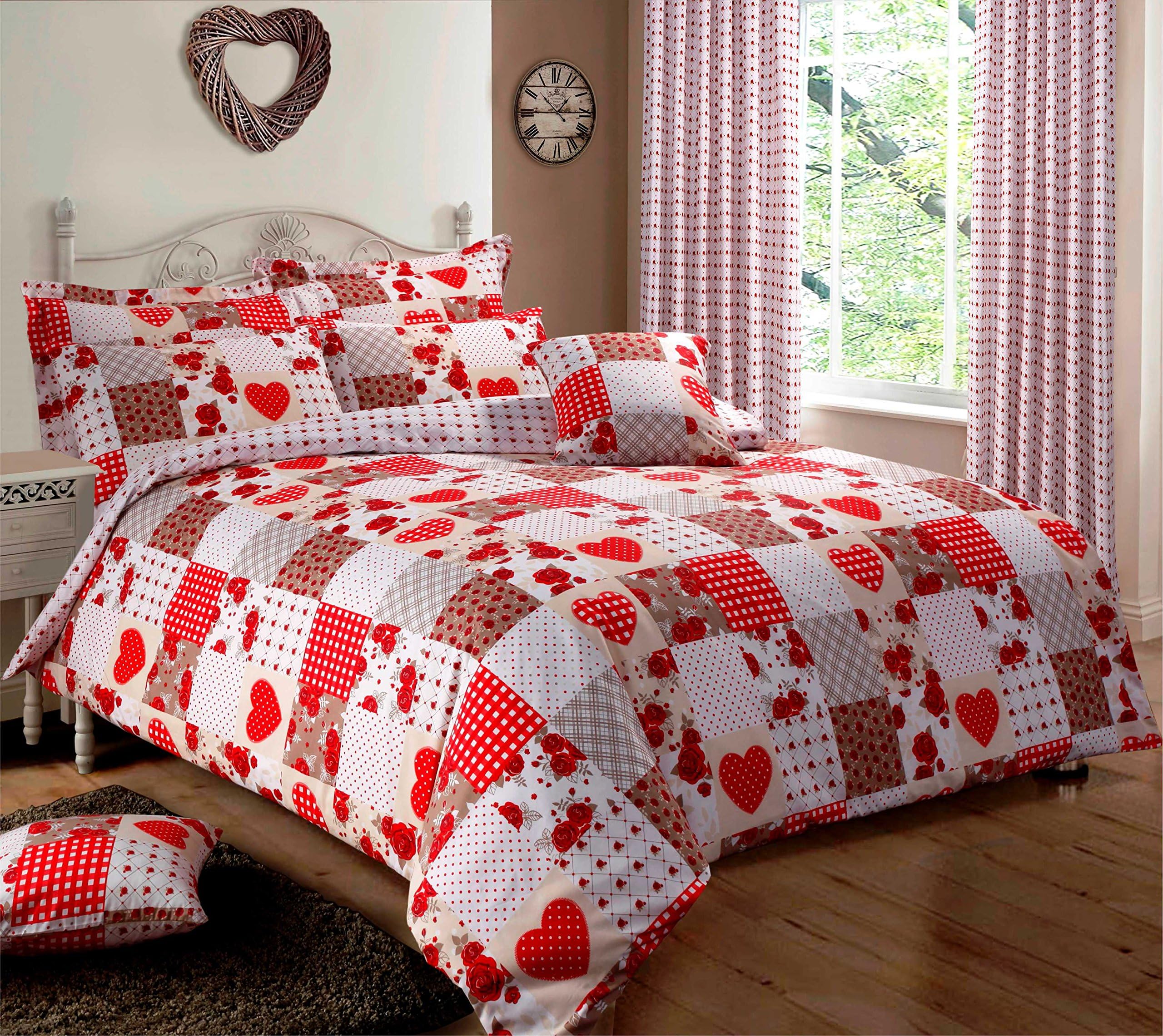 Velosso Home Bedding Store Red Patchwork Bedding Duvet Cover Set, Single Bed Hearts