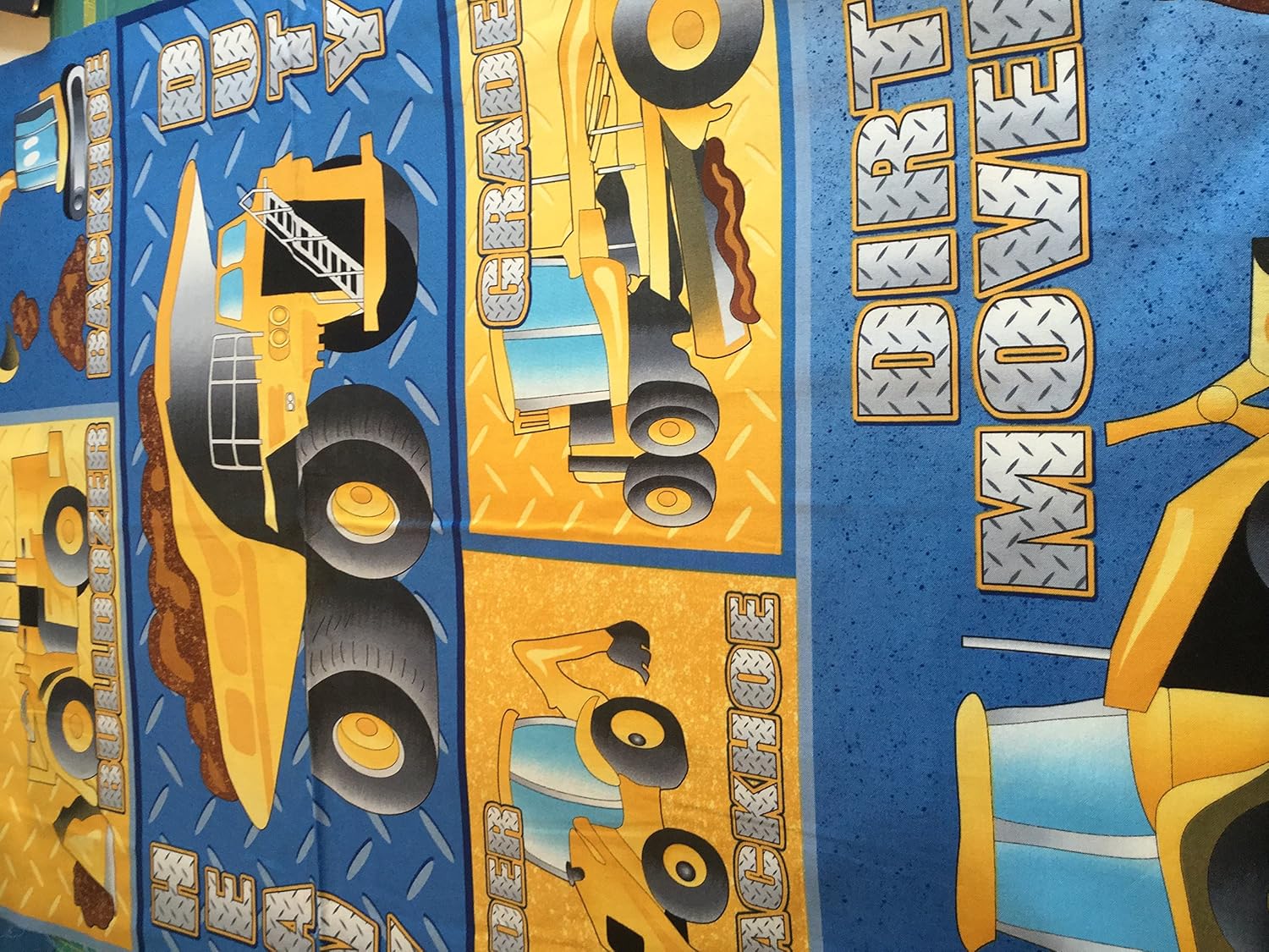 Digger Fabric Panel Construction Fabric Panel 60 x 110 cm Blue