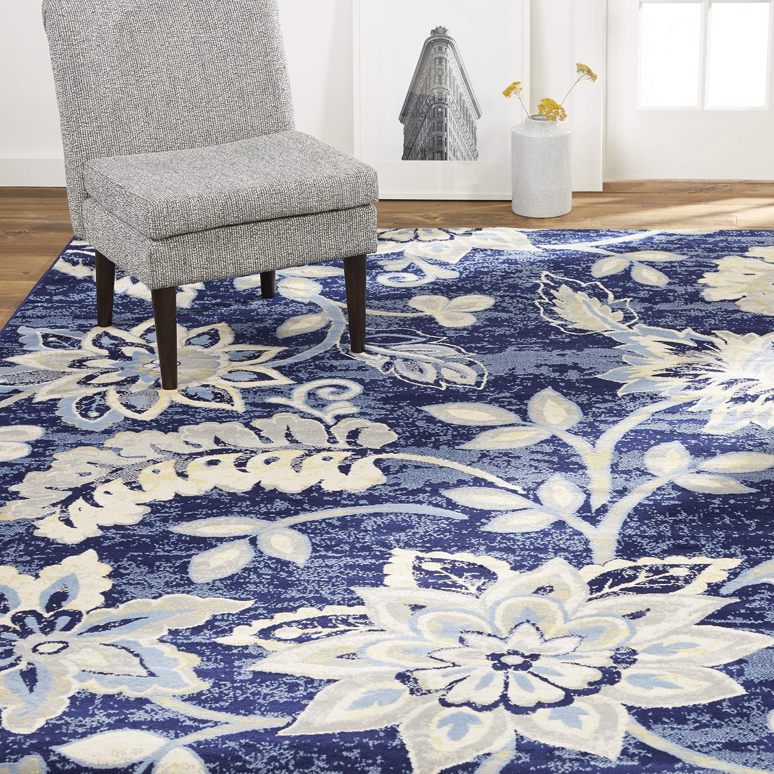 Home Dynamix Tremont Teaneck Transitional Area Rug, Floral Navy Blue 7'10"x10'5"