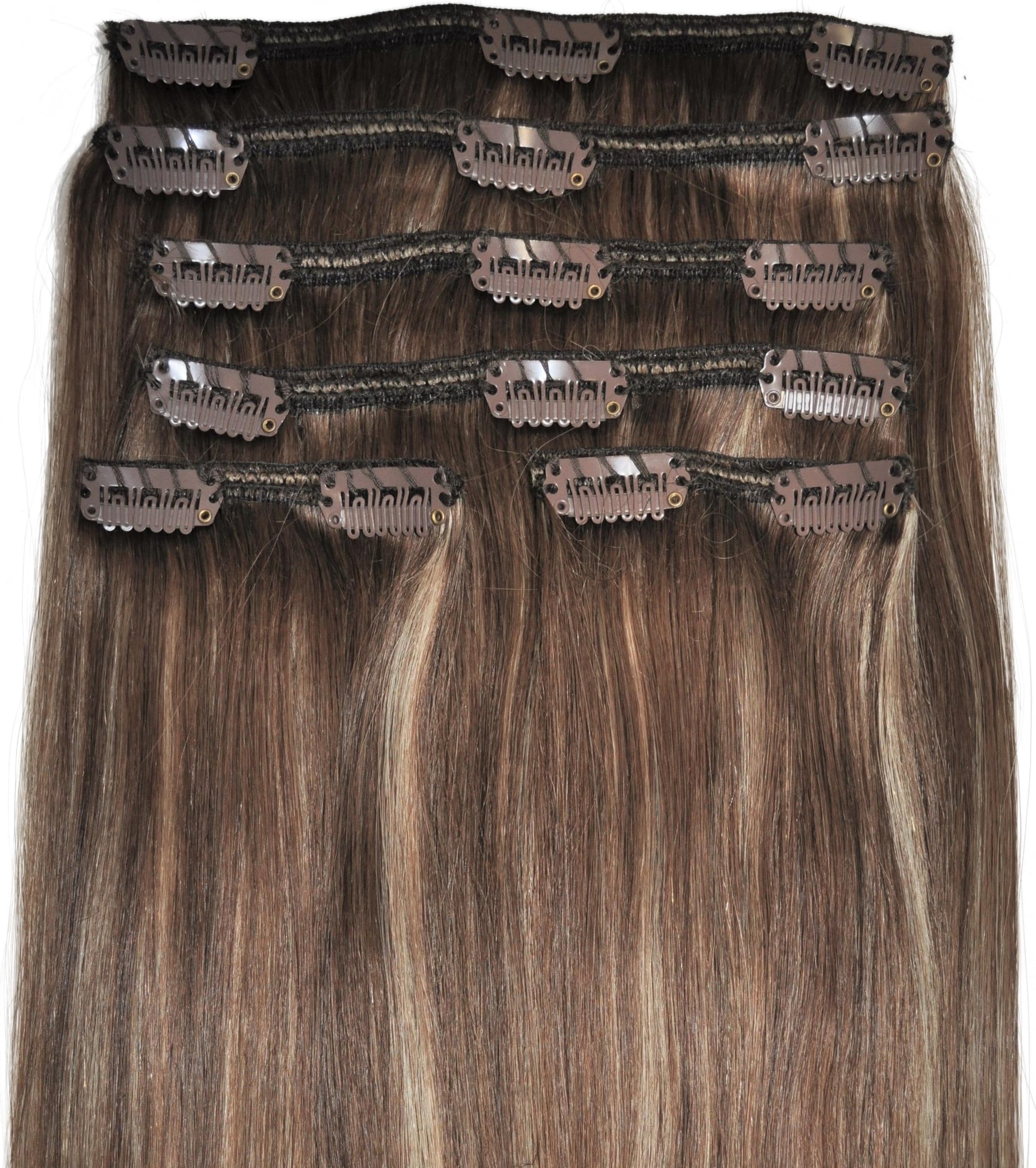 20 inch, FULL HEAD, 6pcs, Silky Soft Clip-in Hair Extensions - 100% Remy, Triple Weft, Human Hair, (20", 160g, 6/18 - Brown, Brunette, Blonde Bronde)