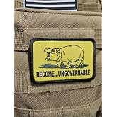 Become Ungovernable Baby Hippo Meme Morale Patch, 2x3 Inch, Hook and Loop Backing, Line Art