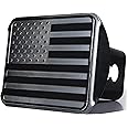 Zone Tech Tactical USA American Flag Hitch Cover - Premium Quality Stainless Steel Black Metal American Flag Emblem Trailer Plug Hitch Cover -US Patriotic Pledge of Allegiance - Fits 2” Receivers