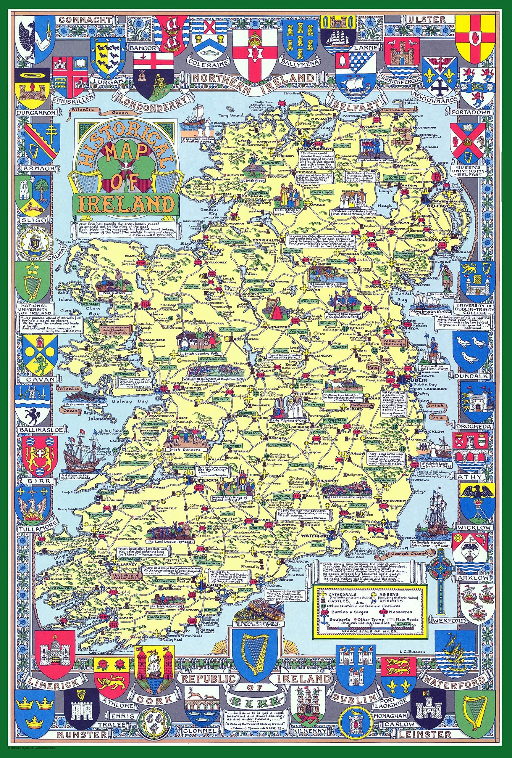 JG Historical Map Of Ireland 1000 Piece Jigsaw Puzzle 690mm x 480mm