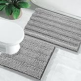 Yimobra Bathroom Rugs Sets 2 Piece, Soft Absorbent Chenille Bath Mat and U-Shaped Toilet Rug, Non Slip Machine Washable Quick Dry, Plush Shower Rugs for Bathroom Floor, 24"x17"+24"x20", Gray