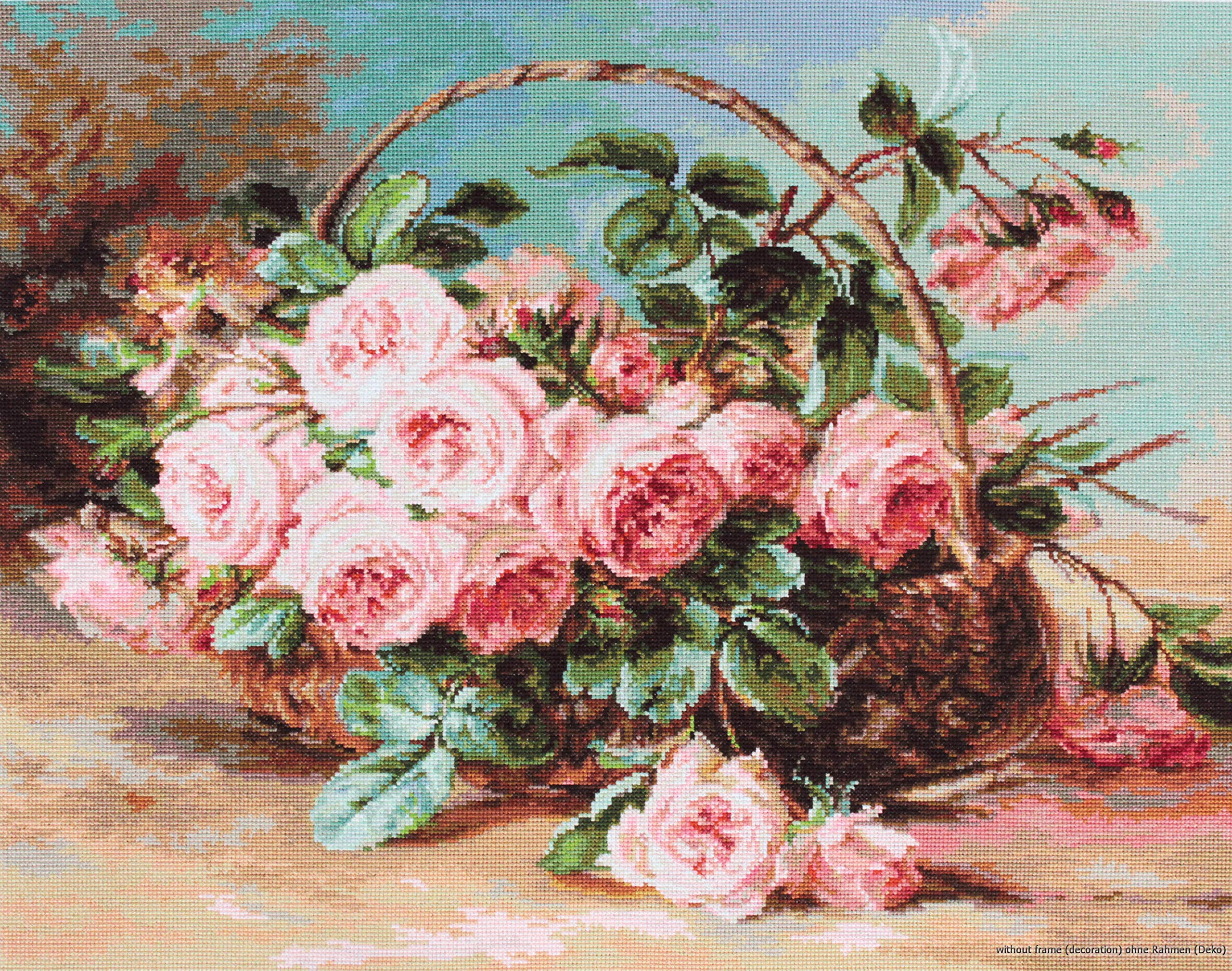 Luca-S B547 Basket of Pink Roses - Cross Stitch Kit