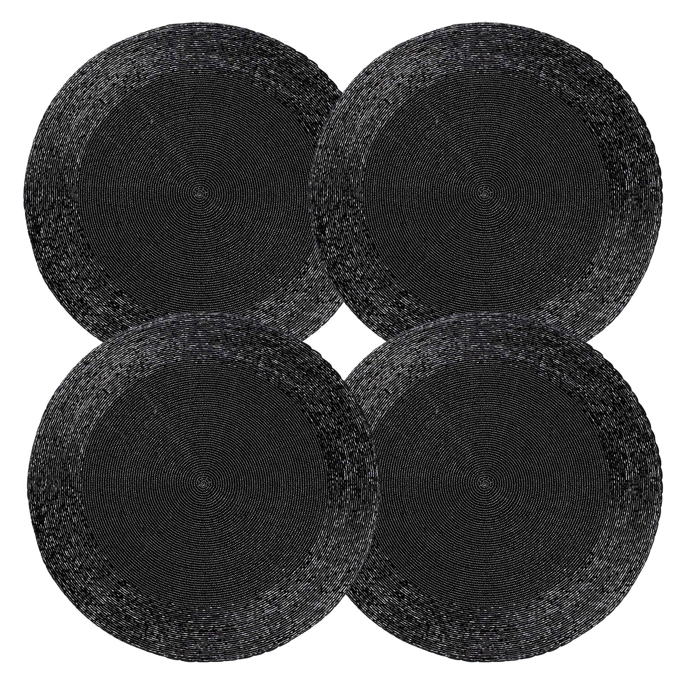 Farmhouse Beaded Placemat 32 Cm Round 4 Pack Black