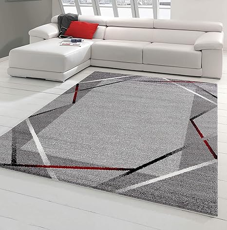Nazar Tapis De Salon Moderne Avec Bordure Collection San Différente Couleur Et Taille Rouge 120 X 160 Cm