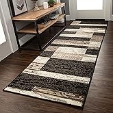 Superior Indoor Runner Rug, Jute Backed, Modern Geometric Patchwork Floor Decor for Bedroom, Office, Living Room, Entryway, H