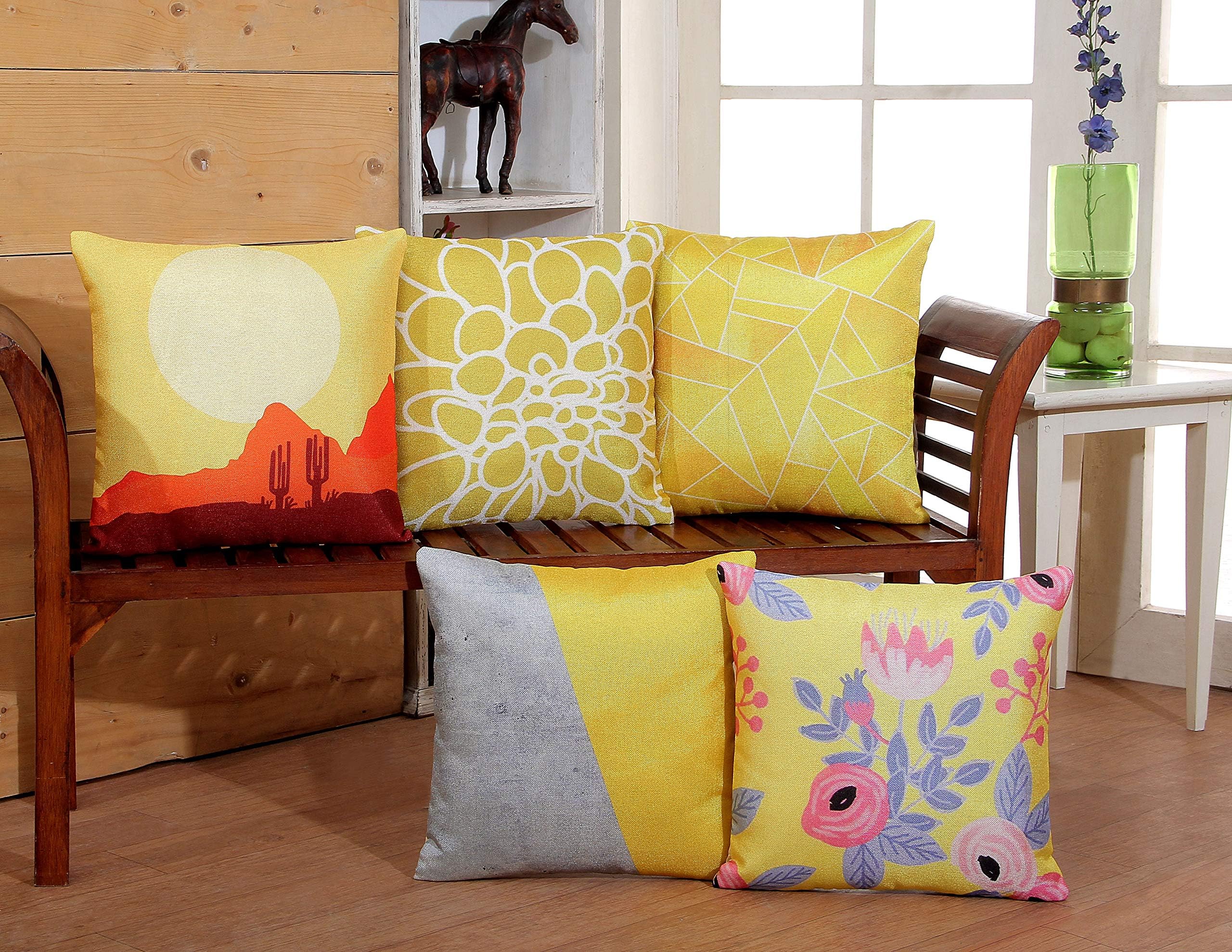 RD TRENDPrinted Cushion Covers, Set of 5, (16x16inches, Multi)