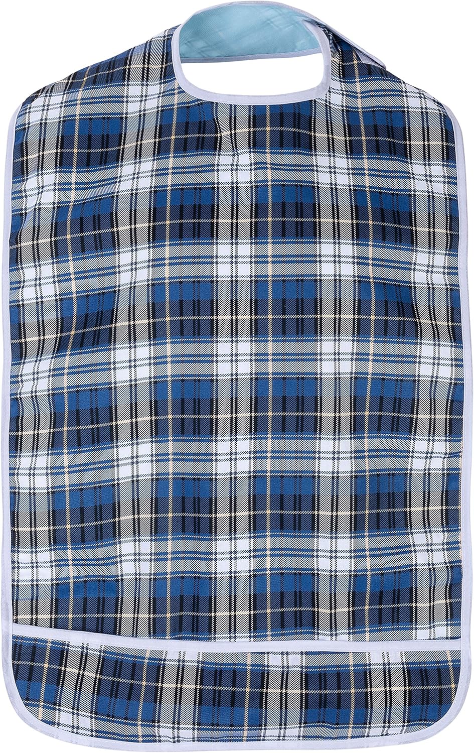Adult Bib for Eating, Waterproof Clothing Protector with Crumb Catcher. Machine Washable, (Blue Plaid): Clothing