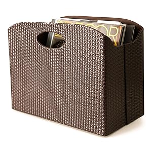 Blu Monaco - Quality Leather Magazine Holder - Basket with Handles - Magazine Rack - Floor or Table - (Woven Brown) - Great Stand for Coffee Table, Side Table, Living Room, Reception Desk, Bathroom