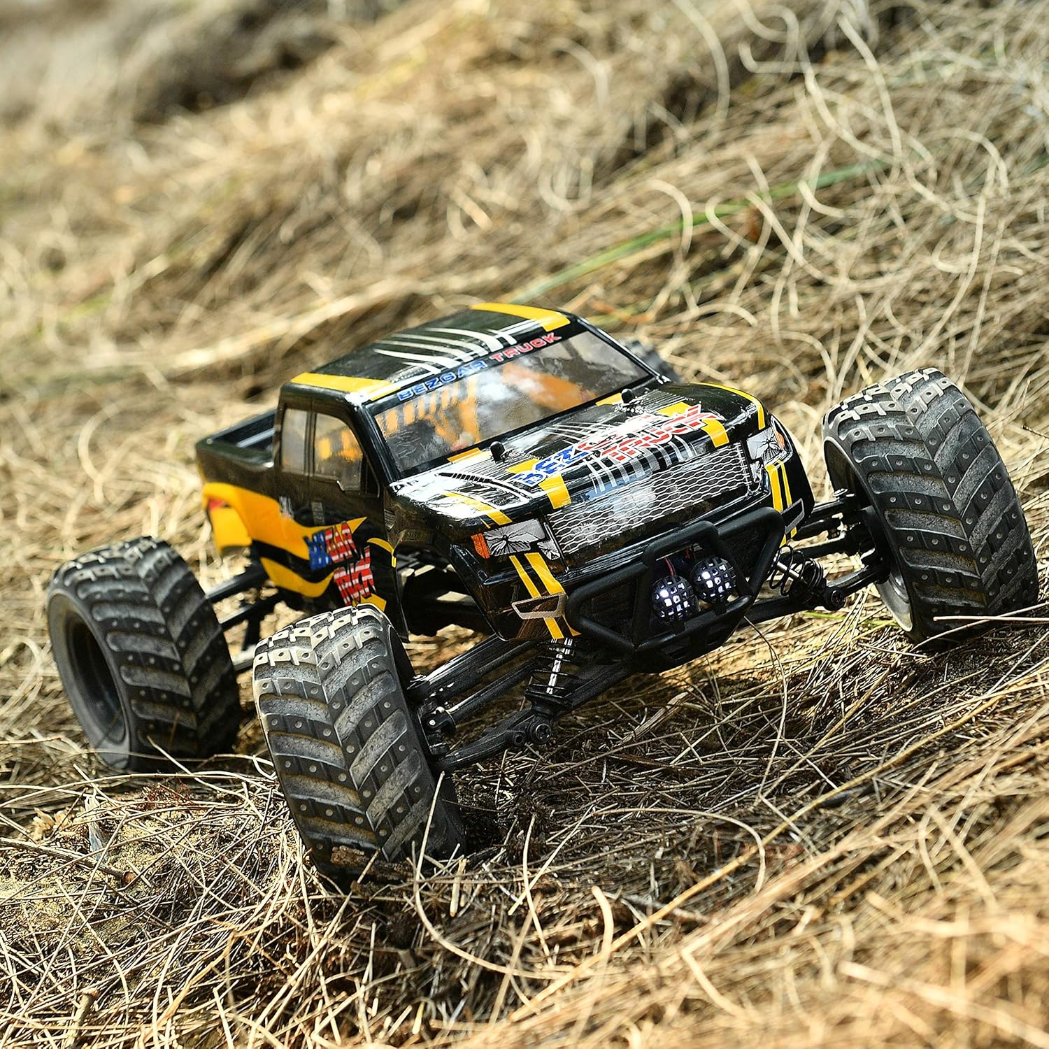 BEZGAR 1 Hobbyist Grade 1:12 Scale Remote Control Truck, 4WD High Speed 42 Km/h All Terrains Electric Toy Off Road RC Monster Vehicle Car Crawler with 2 Rechargeable Batteries for Boys Kids and Adults: Toys & Games