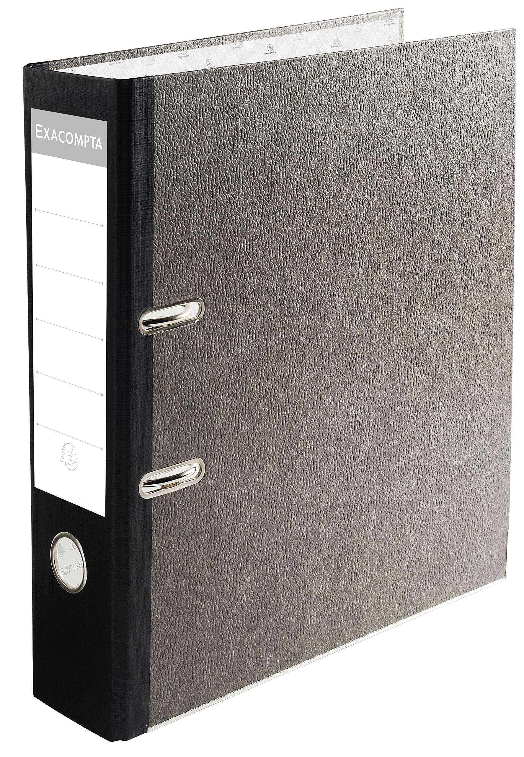 Exacompta - Ref 53681E - Prem'Touch Lever Arch File - 32 x 29cm in Size, Suitable for A4+ Documents, 80mm Spine, 80mm Rings, Metal Finger Pull - Grey Marbled Cover - Black Spine