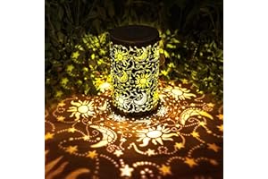 BVGY Sun Moon Star Solar Lantern Outdoor Garden Decor Waterproof Hanging Solar Lights,Metal Outdoor Decor LED Lantern with 1000mAh Big Battery for Porch Patio Decor(SunMoon)