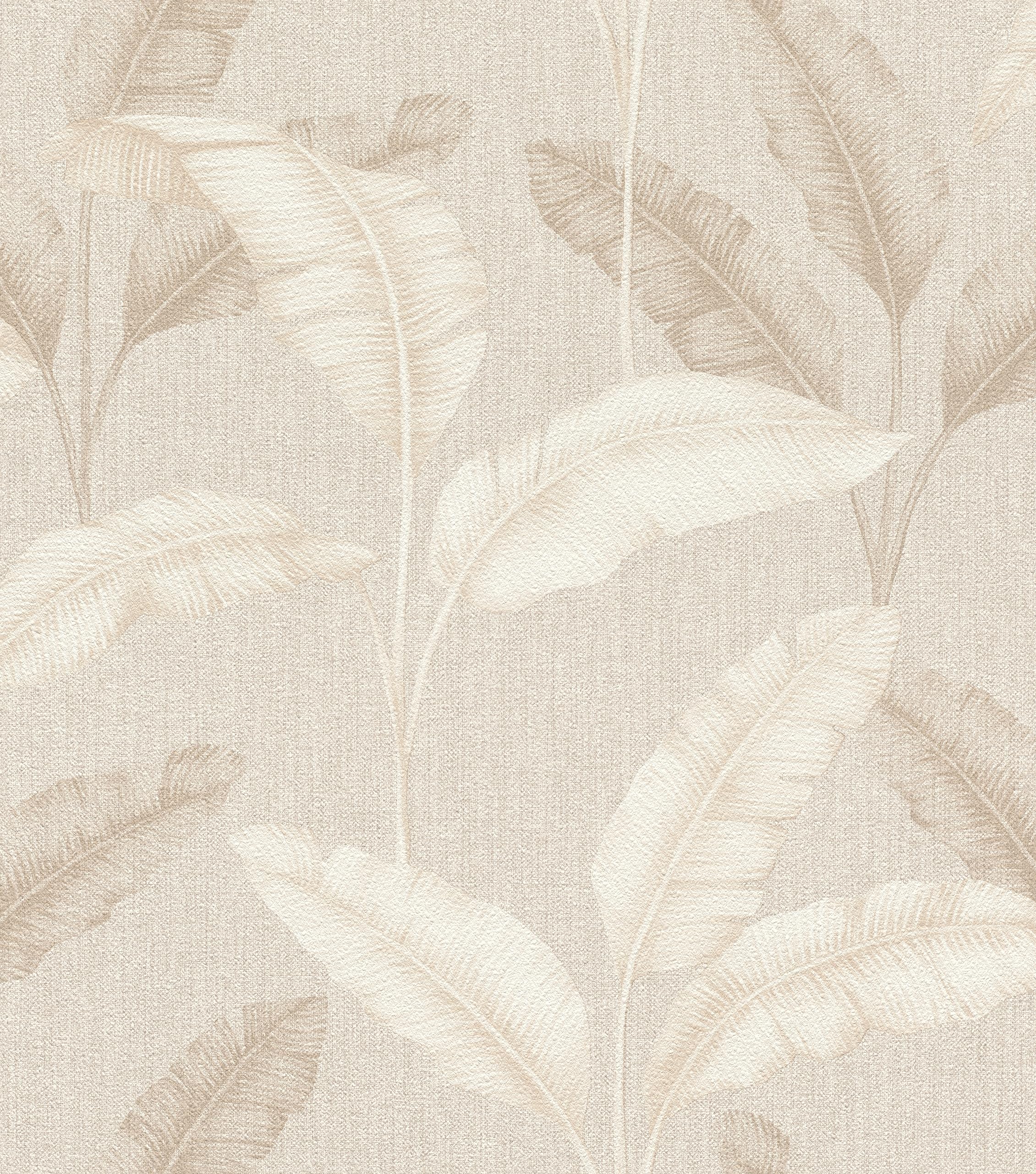 Rasch Wallpaper 200331 - Paper Wallpaper with Tropical Palm Leaves in Beige with Linen Look - 10.05 m x 0.53 m (L x W)