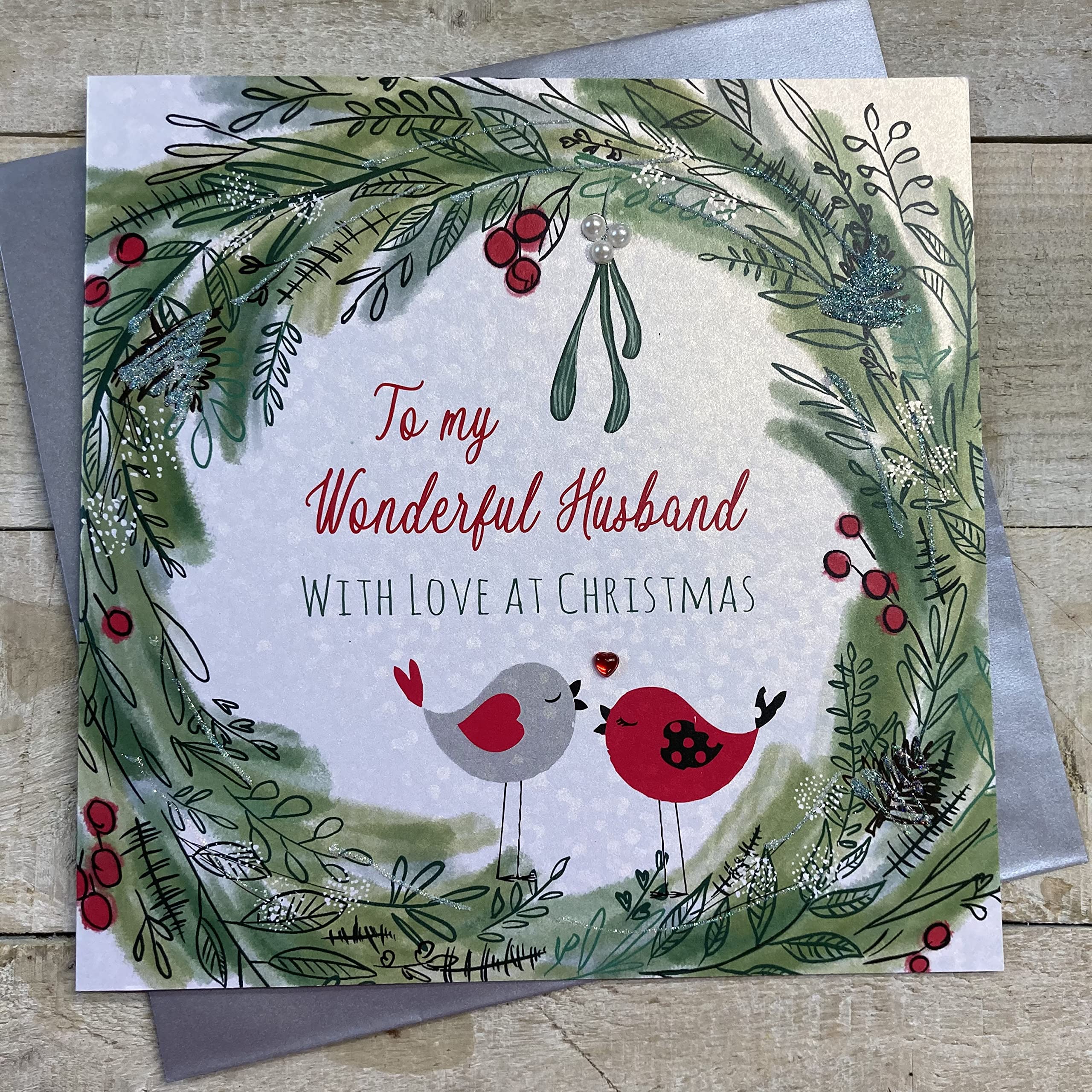 White Cotton Cards To My Wonderful Husband with Love Handmade Large Christmas Card (Code xx14-25)