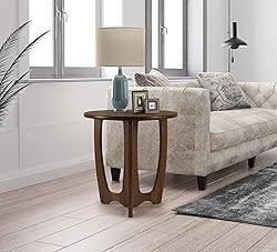 FINECASA Round End Table Small Rustic Side Table