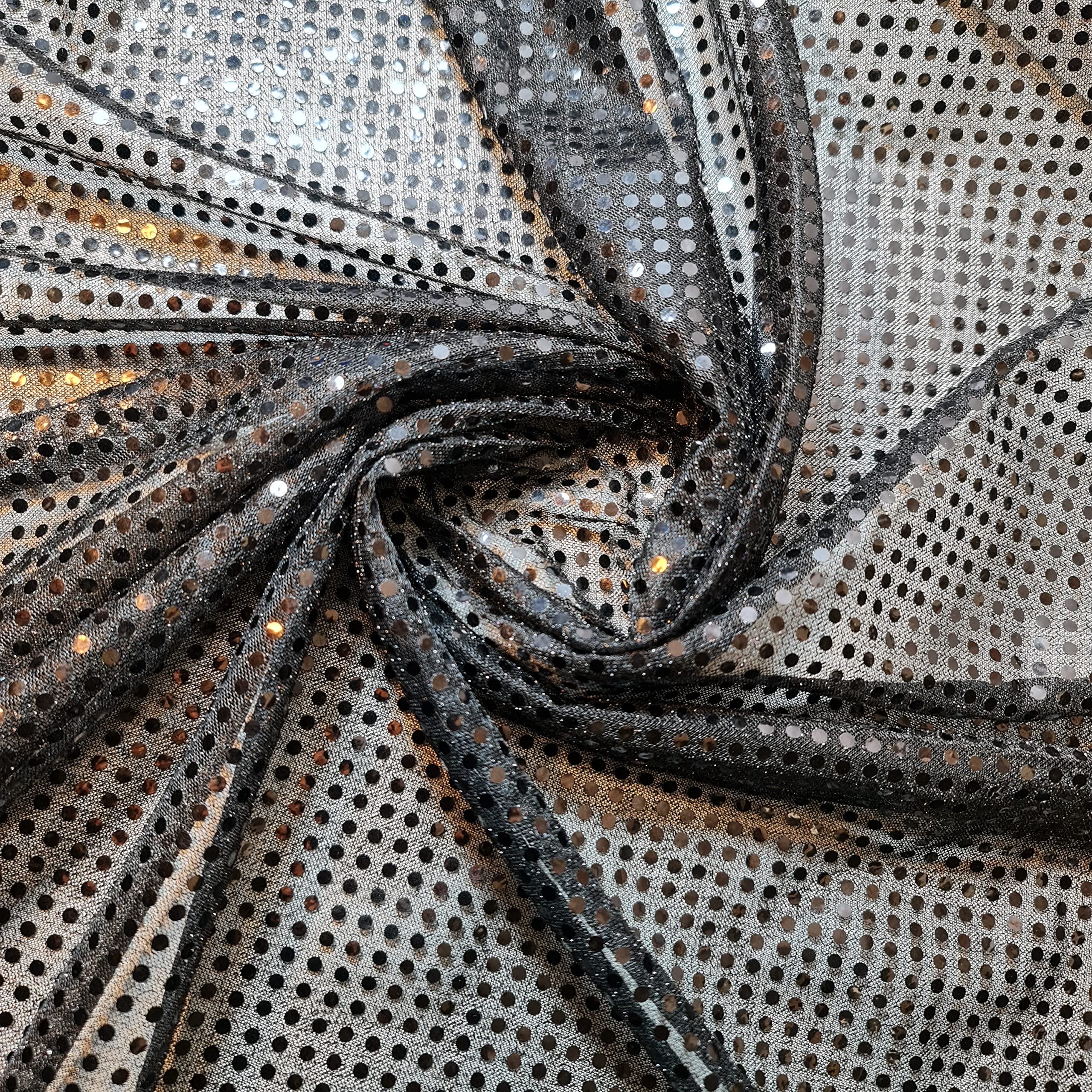 Sequin Jersey Shiny Sparkly Nylon Fabric Fancy Dress Metallic Costume 44" Meter (Black 1mm)