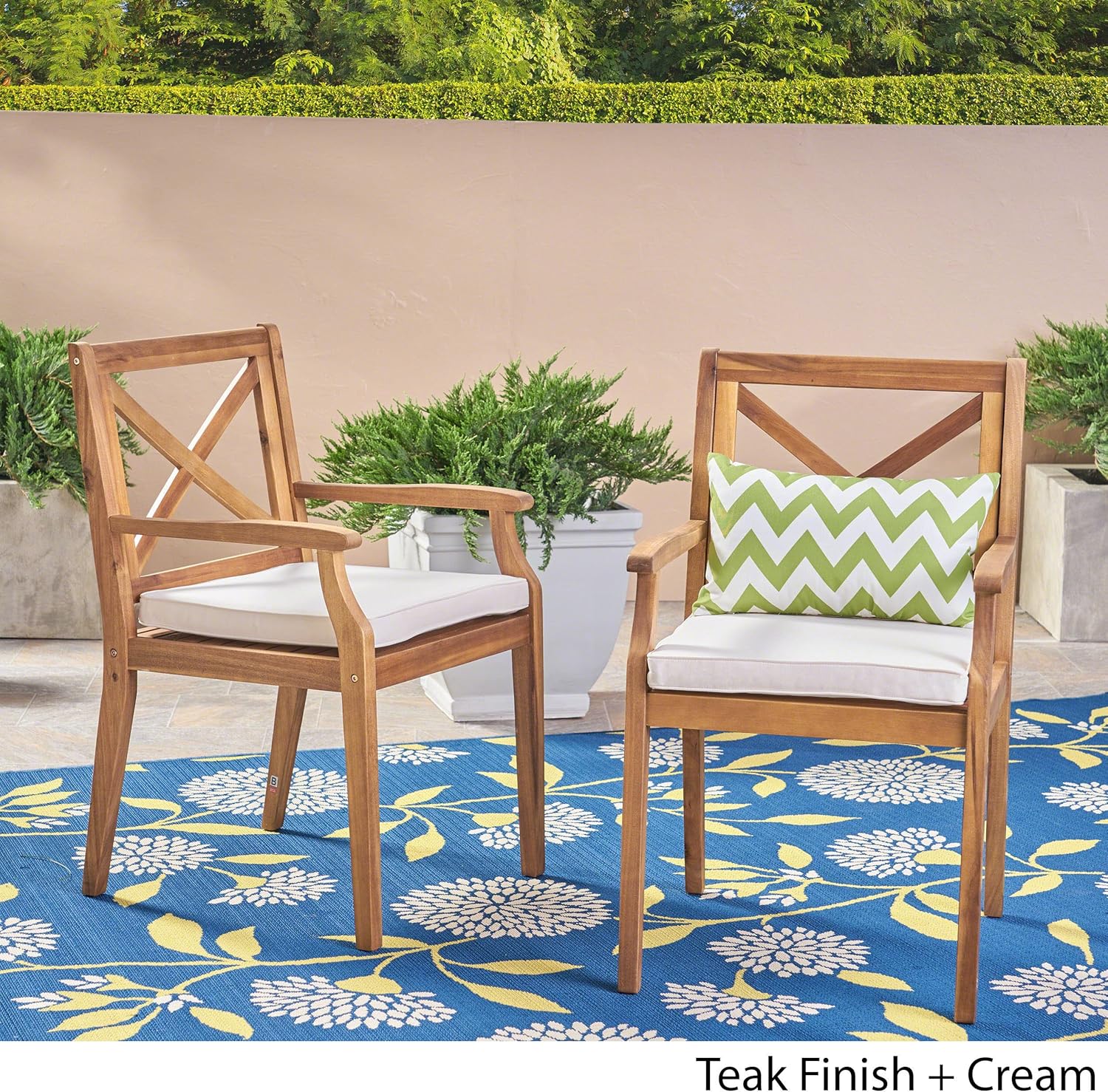 Christopher Knight Home 304680 Peter | Outdoor Acacia Wood Dining Chair Set of 2, Teak/Cream Cushion : Garden & Outdoor