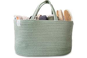 Natemia Diaper Caddy Organizer (Lily Pad) - Portable Rope Handles & 3 Compartments for Baby Items - Storage Basket for Newborn Essentials - Fits Spectra Breast Pump & Accessories - Registry Must Have