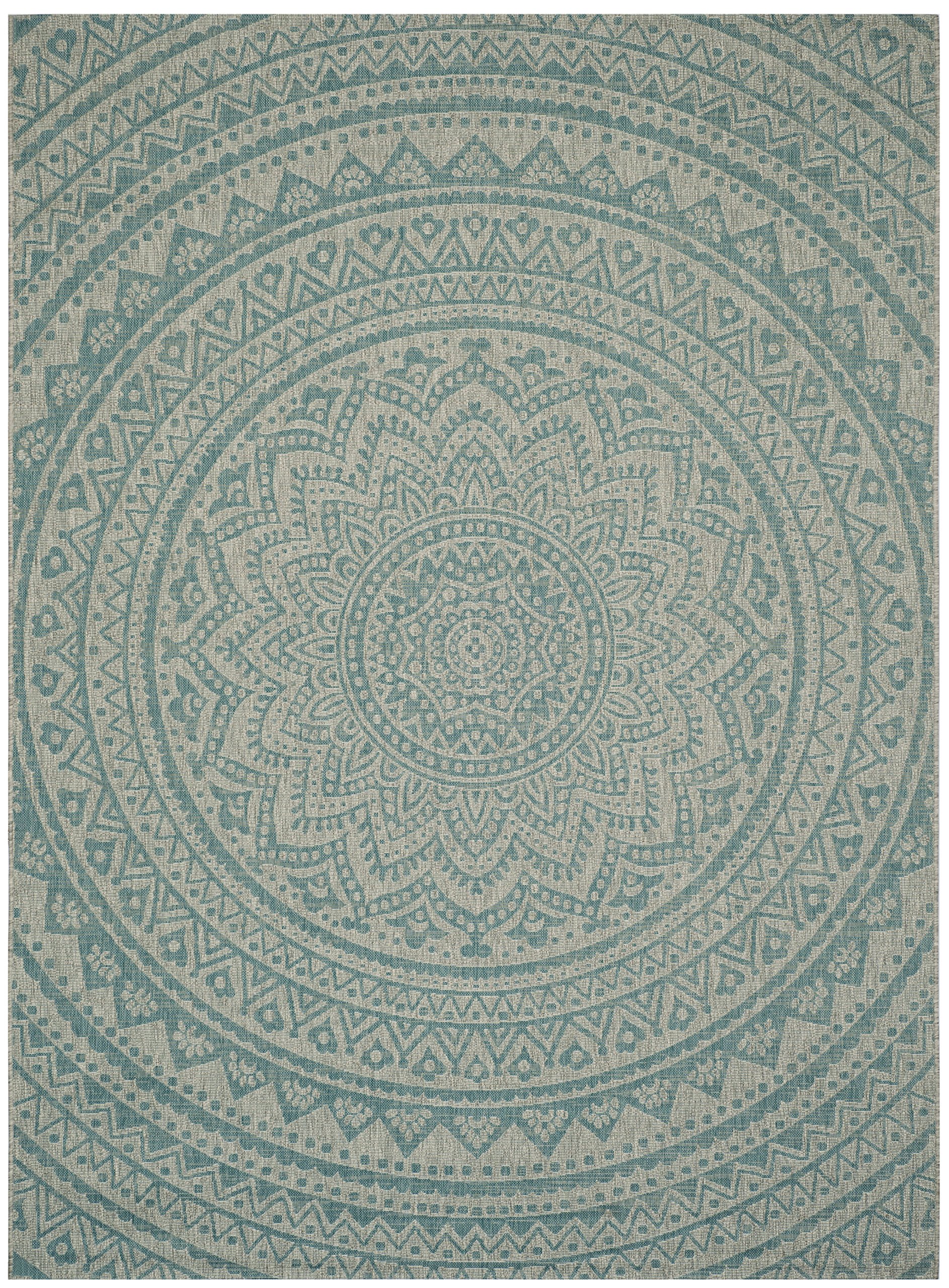 Safavieh Contemporary Indoor/Outdoor Woven Rectangle Area Rug, Courtyard Collection, CY8734, in Light Grey / Aqua, 79 X 152 cm for Garden, Patio or Any Outdoor Space