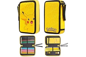 POKÉMON Pokemon Pencil Case for Boys Girls Pikachu Stationery Set with Colored Pencils Sharpener Ruler Eraser Notepad School Supplies Anime Gifts for Kids (Yellow)