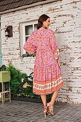 HECCPLI Women's Bohemian V Neck Floral Print A-line