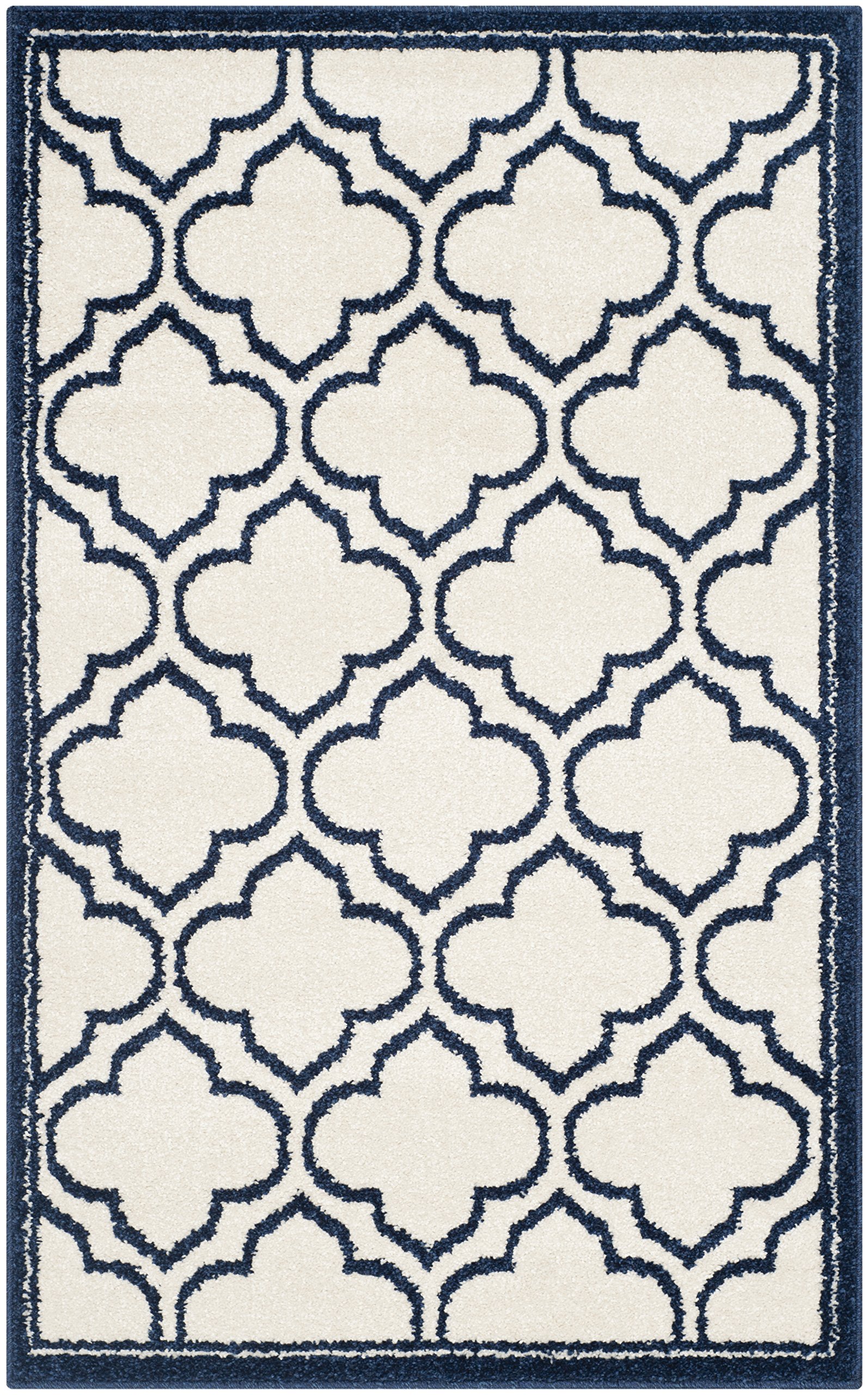 Safavieh Trellis Indoor/Outdoor Woven Rectangle Area Rug, Amherst Collection, AMT412, in Ivory / Navy, 76 X 122 cm for Garden, Patio or Any Outdoor Space
