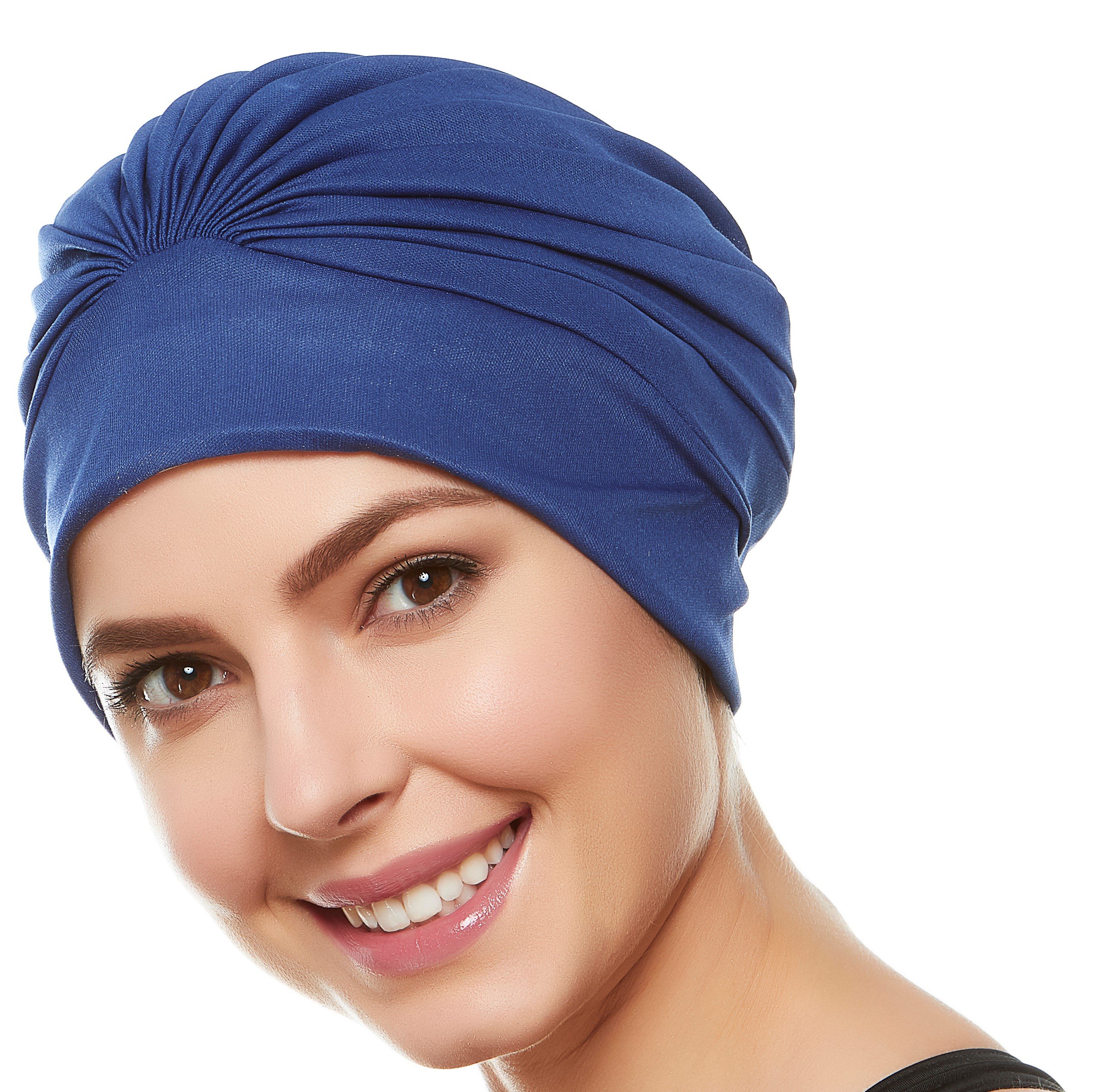 Beemo Polyester Latex Lined Pleated Women’s Swim Bathing Turban - Navy