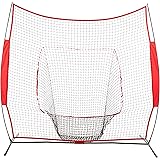 Amazon Basics Baseball Softball Hitting Pitching Batting Practice Net With Stand - 96 x 42 x 86 Inches, Red and Black