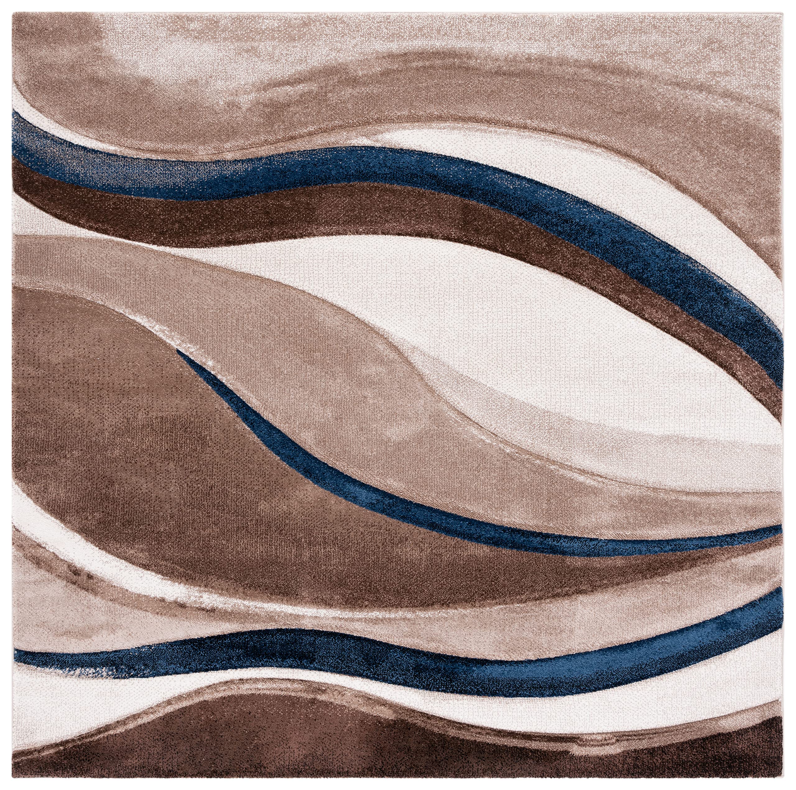 SAFAVIEH Hollywood Collection Accent Rug – 3′ Square, Beige & Blue, Mid-Century Modern Design, Non-Shedding & Easy Care, Ideal for High Traffic Areas in Living Room, Bedroom, Dining (HLW766C-3SQ)