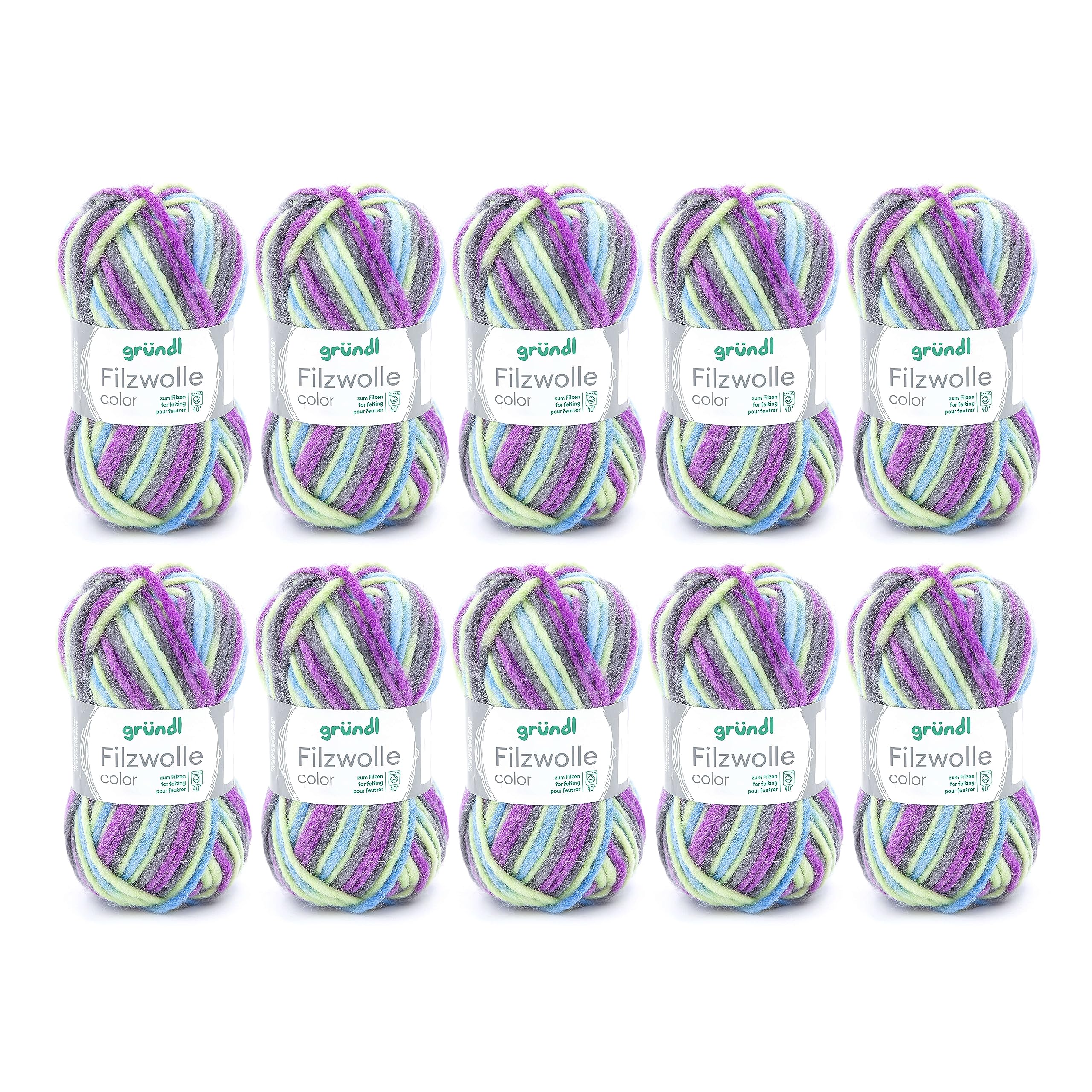 Gründl 2614/42 coloured felt wool value pack: 10 balls 50 g each, wool, lila-grün-multicolor, 31 x 32 x 6 cm