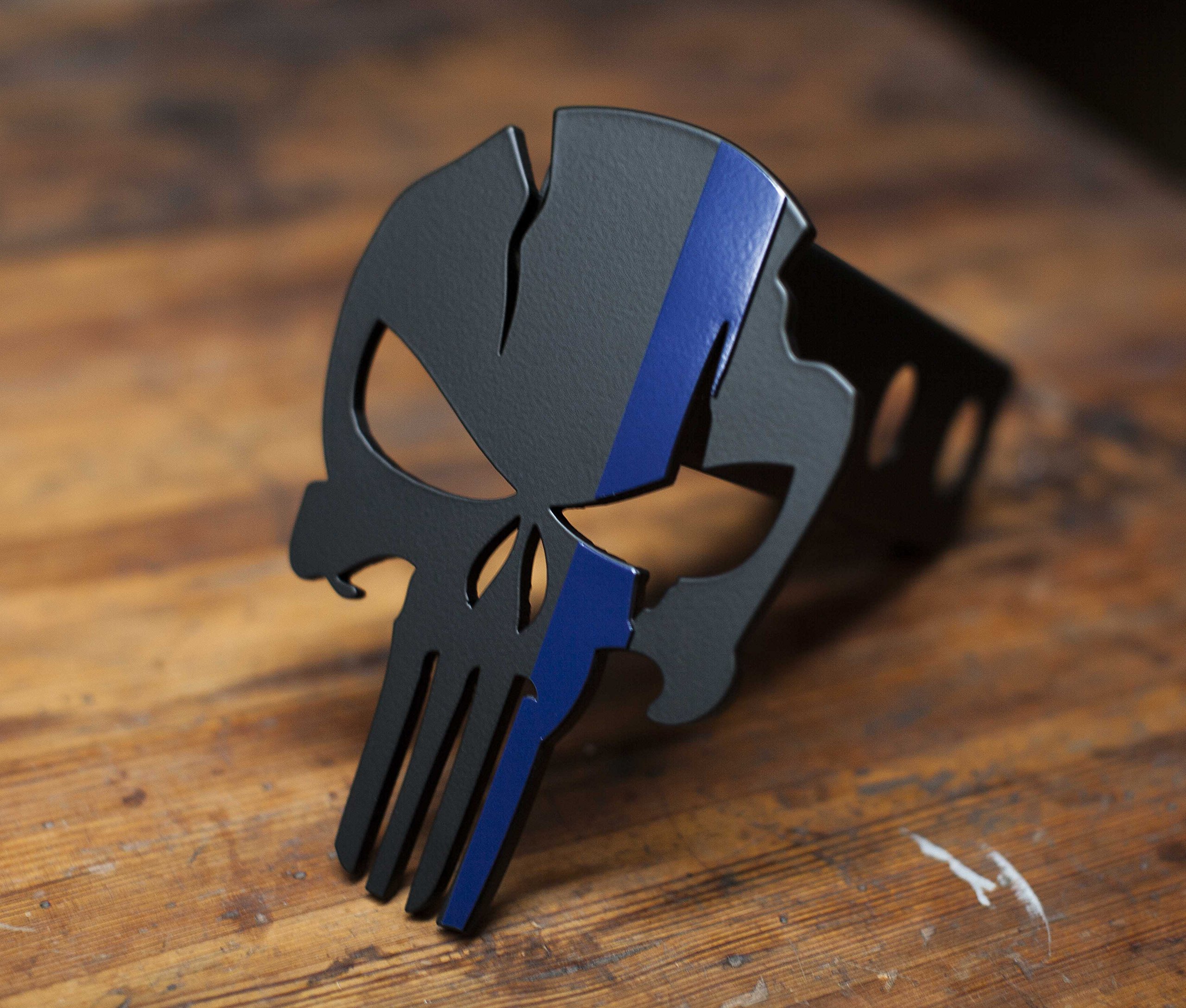 Kempter Kustoms Punisher Warrior Trailer Hitch Cover - Thin Blue Line