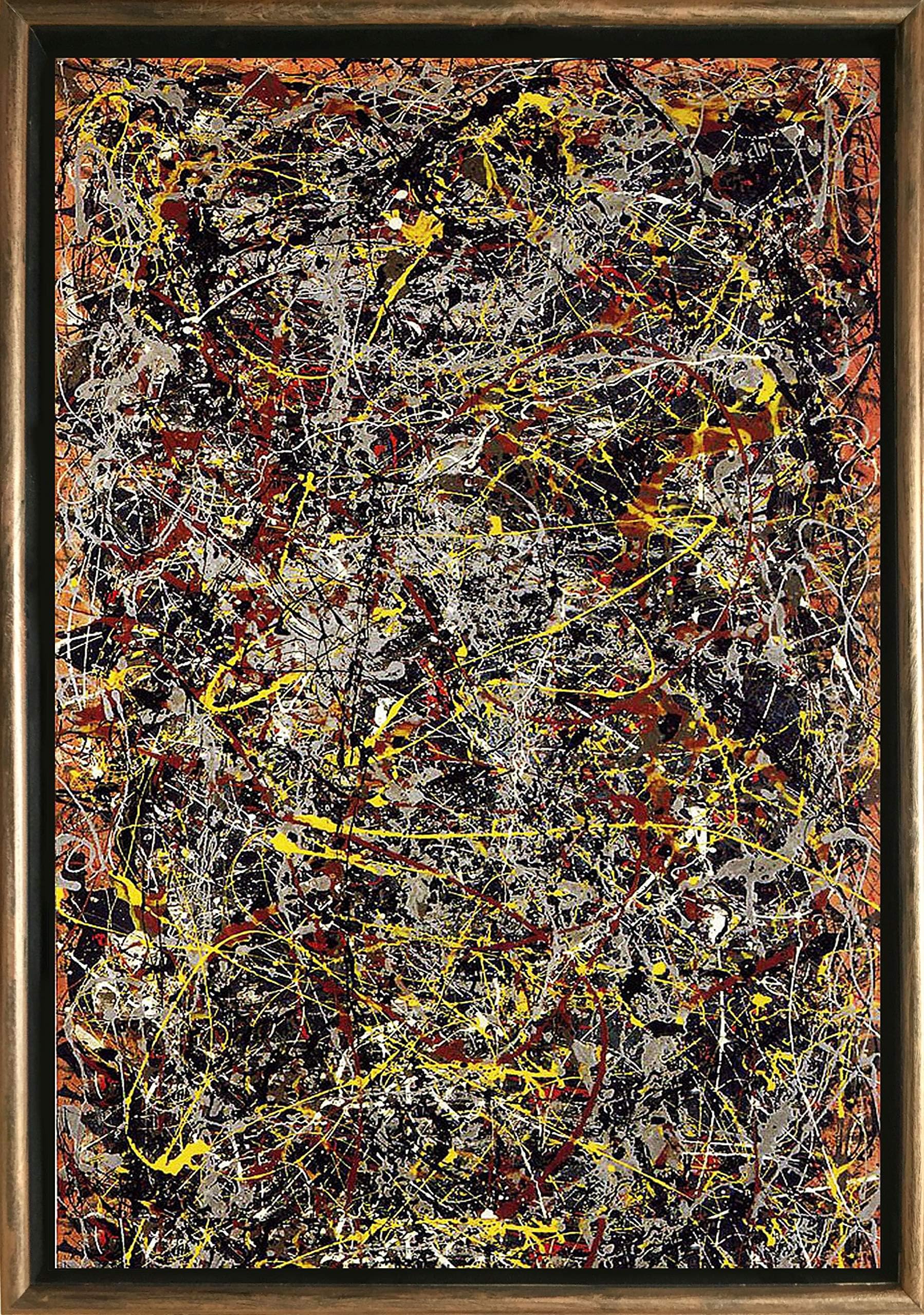Startonight Luxury Framed Art Bronze Jackson Pollock No. 5 Reproduction Dual View Surprise 19.69 Inch By 27.56 Inch Famous Collection Wall Art
