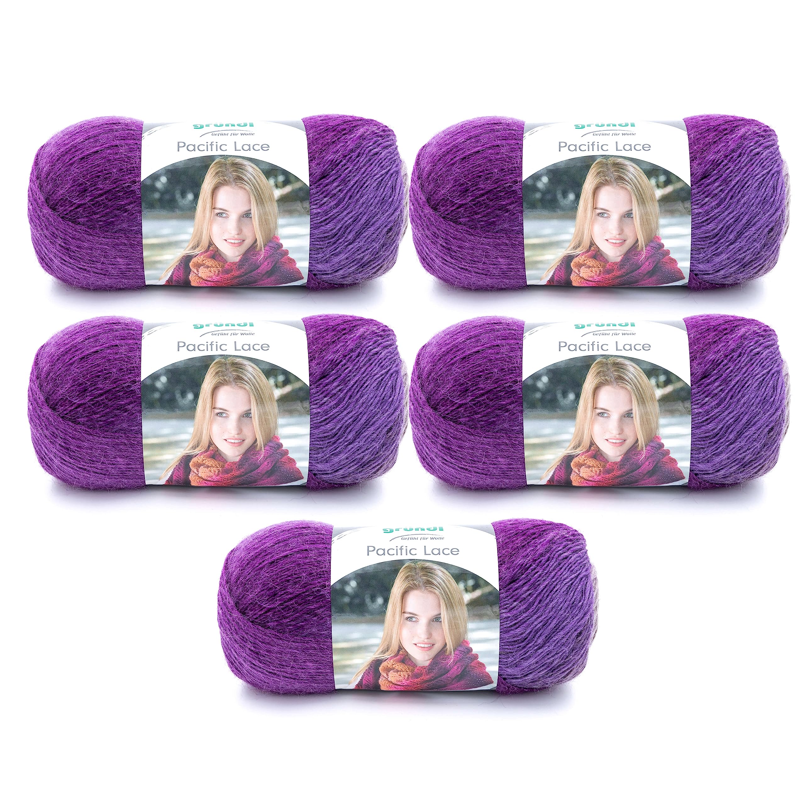 Gründl Pacific Lace Pack of 5, Violet Cocktail 06, 5x 100g 5P3506-06